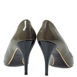 Pre Owned Louis Vuitton Grey Patent Leather Lou Peep Toe Pumps Size 37.5