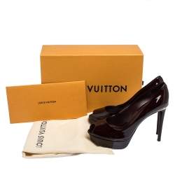 Pre Owned حذاء كعب عالى لوى فيتون نعل سميك مقدمة مفتوحة إيلاين جلد لامع بنفسجى مقاس 36