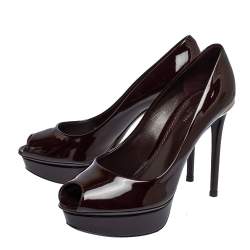 Pre Owned حذاء كعب عالى لوى فيتون نعل سميك مقدمة مفتوحة إيلاين جلد لامع بنفسجى مقاس 36