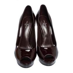 Pre Owned حذاء كعب عالى لوى فيتون نعل سميك مقدمة مفتوحة إيلاين جلد لامع بنفسجى مقاس 36