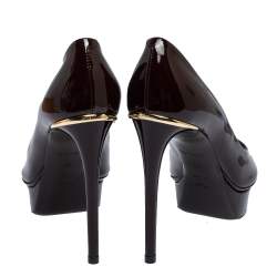 Pre Owned حذاء كعب عالى لوى فيتون نعل سميك مقدمة مفتوحة إيلاين جلد لامع بنفسجى مقاس 36