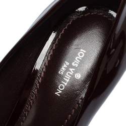 Pre Owned حذاء كعب عالى لوى فيتون نعل سميك مقدمة مفتوحة إيلاين جلد لامع بنفسجى مقاس 36