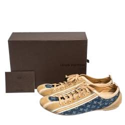 Louis Vuitton Blue/Beige Monogram Denim and Crocodile Impulsion Sneakers Size 40.5
