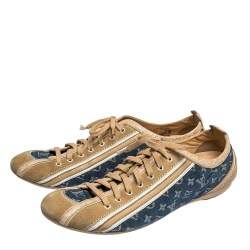 Louis Vuitton Blue/Beige Monogram Denim and Crocodile Impulsion Sneakers Size 40.5