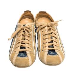 Louis Vuitton Blue/Beige Monogram Denim and Crocodile Impulsion Sneakers Size 40.5