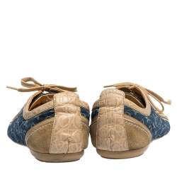 Louis Vuitton Blue/Beige Monogram Denim and Crocodile Impulsion Sneakers Size 40.5