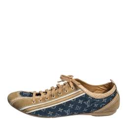 Louis Vuitton Blue/Beige Monogram Denim and Crocodile Impulsion Sneakers Size 40.5