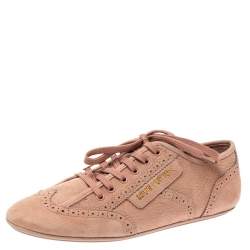 Louis Vuitton Light Peach Nubuck Leather Lace Up Brogue Sneakers Size 39.5