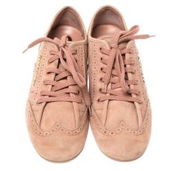 Louis Vuitton Light Peach Nubuck Leather Lace Up Brogue Sneakers Size 39.5