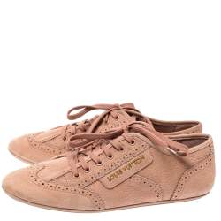 Louis Vuitton Light Peach Nubuck Leather Lace Up Brogue Sneakers Size 39.5