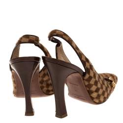 Pre Owned حذاء كعب عالى لوى فيتون فتحة كعب مقدمة مربعة شعر عجل أيبين دامييه  