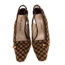 Pre Owned حذاء كعب عالى لوى فيتون فتحة كعب مقدمة مربعة شعر عجل أيبين دامييه  