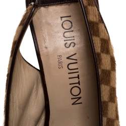 Pre Owned حذاء كعب عالى لوى فيتون فتحة كعب مقدمة مربعة شعر عجل أيبين دامييه  