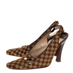 Pre Owned حذاء كعب عالى لوى فيتون فتحة كعب مقدمة مربعة شعر عجل أيبين دامييه  