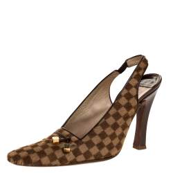 Pre Owned حذاء كعب عالى لوى فيتون فتحة كعب مقدمة مربعة شعر عجل أيبين دامييه  