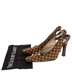 Pre Owned حذاء كعب عالى لوى فيتون فتحة كعب مقدمة مربعة شعر عجل أيبين دامييه  