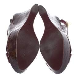 Pre Owned Louis Vuitton Amarante Monogram Vernis Pantheon Wedge Sandals Size 39