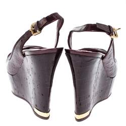 Pre Owned Louis Vuitton Amarante Monogram Vernis Pantheon Wedge Sandals Size 39