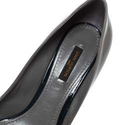Pre Owned Louis Vuitton Grey/Green Patent Leather Lou Peep Toe Pumps Size 39