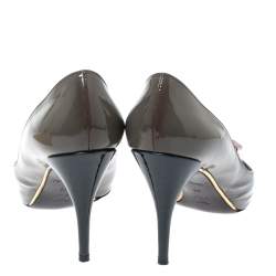 Pre Owned Louis Vuitton Grey/Green Patent Leather Lou Peep Toe Pumps Size 39