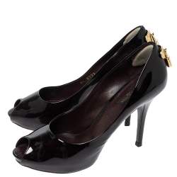 مملوكة مسبقًا  حذاء كعب عالي لوي فيتون "او ريالي!" بمقدمة مفتوحة و بنعل سميك جلد لامع أسود مقاس 38.5