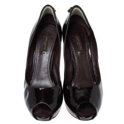 مملوكة مسبقًا  حذاء كعب عالي لوي فيتون "او ريالي!" بمقدمة مفتوحة و بنعل سميك جلد لامع أسود مقاس 38.5