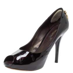 مملوكة مسبقًا  حذاء كعب عالي لوي فيتون "او ريالي!" بمقدمة مفتوحة و بنعل سميك جلد لامع أسود مقاس 38.5
