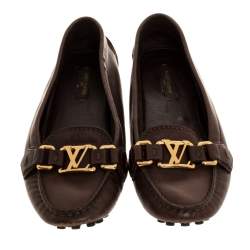 مملوكة مسبقًا Louis Vuitton Dark Brown Leather Oxford Loafers Size 36