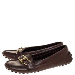 مملوكة مسبقًا Louis Vuitton Dark Brown Leather Oxford Loafers Size 36