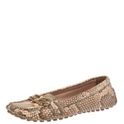 Louis Vuitton Beige/Brown Python Leather Oxford Loafers Size 38