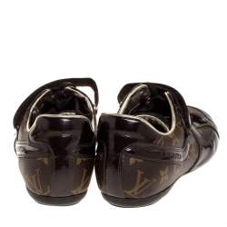 Louis Vuitton Brown Patent Leather And Monogram Canvas Lace Up Sneakers Size 38