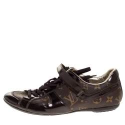 Louis Vuitton Brown Patent Leather And Monogram Canvas Lace Up Sneakers Size 38