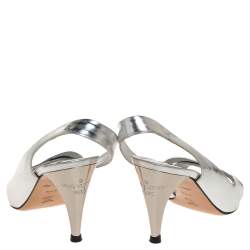 Louis Vuitton Silver Leather Santa Barbara Criss Cross Sandals Size 37.5