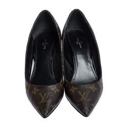 مملوكة مسبقًا حذاء كعب عالي لوي فيتون شاري كانفاس مونوغرامي أسود مقاس 40