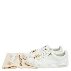 Louis Vuitton White Leather Frontrow Logo Embellished Lace Up Sneakers Size 37.5