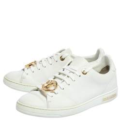 Louis Vuitton White Leather Frontrow Logo Embellished Lace Up Sneakers Size 37.5