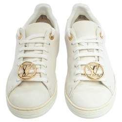 Louis Vuitton White Leather Frontrow Logo Embellished Lace Up Sneakers Size 37.5 Louis Vuitton | TLC