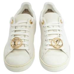 Louis Vuitton White Leather Frontrow Logo Embellished Lace Up Sneakers Size 37.5