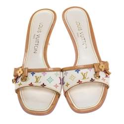 Pre Owned صندل سلايد لوي فيتون جلد وكانفاس مونوغرامي متعدد الألوان مقاس 36