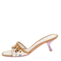 Pre Owned صندل سلايد لوي فيتون جلد وكانفاس مونوغرامي متعدد الألوان مقاس 36