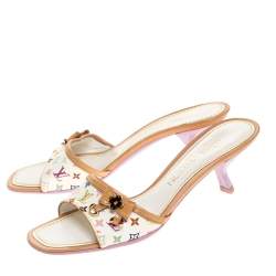 Pre Owned صندل سلايد لوي فيتون جلد وكانفاس مونوغرامي متعدد الألوان مقاس 36