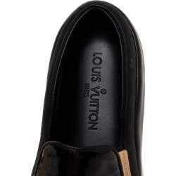 Louis Vuitton Black Patent And Leather Gold Studded Tempo Slip On Sneakers Size 35.5