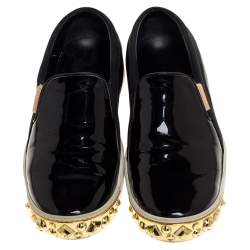 Louis Vuitton Black Patent And Leather Gold Studded Tempo Slip On Sneakers Size 35.5