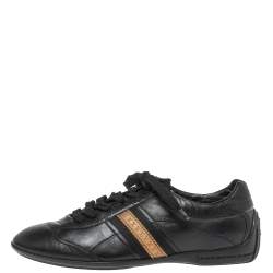 Louis Vuitton Black Leather Monogram Logo Bastia Sneakers Size 36.5