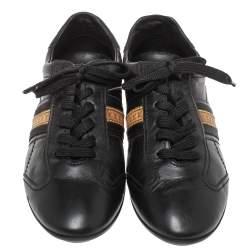 Louis Vuitton Black Leather Monogram Logo Bastia Sneakers Size 36.5