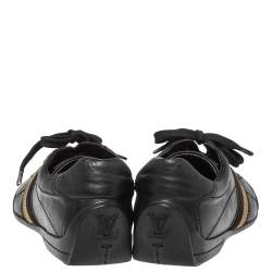 Louis Vuitton Black Leather Monogram Logo Bastia Sneakers Size 36.5