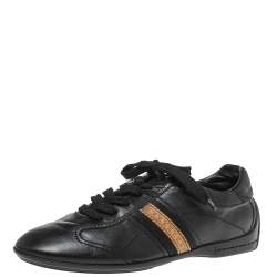 Louis Vuitton Black Leather Monogram Logo Bastia Sneakers Size 36.5