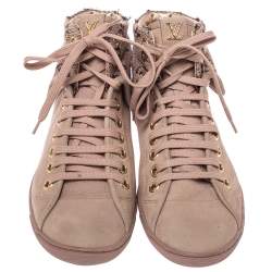 Louis Vuitton Beige Monogram Tweed & Nubuck Brea Sneaker Boots Size 38.5