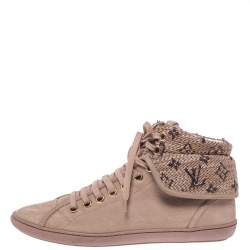 Louis Vuitton Beige Monogram Tweed & Nubuck Brea Sneaker Boots Size 38.5