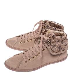 Louis Vuitton Beige Monogram Tweed & Nubuck Brea Sneaker Boots Size 38.5